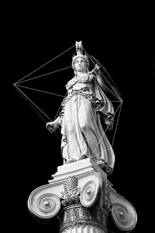 Athena statue with geometric overlay